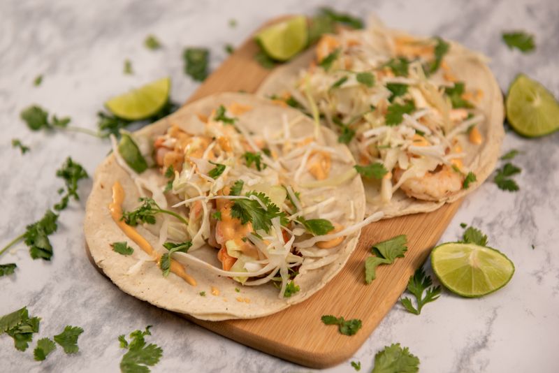 Chuys crispy fish tacos with cabbage slaw and lime crema